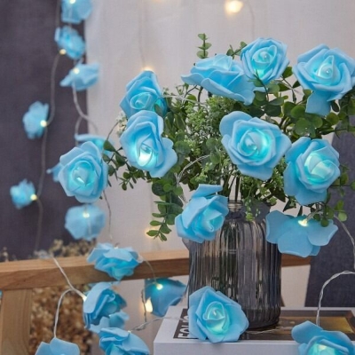 Picture of 80PCS LED Rose Flower Flash Fairy Light 25FT – Decorative LED Rose Light for Bedroom, Curtain, Wall, Wedding, Party, Garden & Home Decoration Light blue