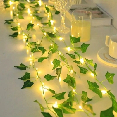 Picture of 15FT LED Ivy Maple Leaf Fairy Light – Artificial Leaf Decorative LED Light for Bedroom, Wall, Curtain, Garden, Balcony, Party & Home Decoration Gold