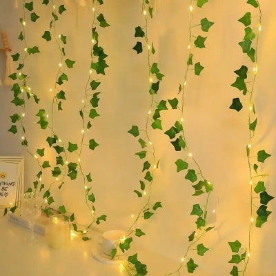 Picture of 15FT LED Ivy Maple Leaf Fairy Light – Artificial Leaf Decorative LED Light for Bedroom, Wall, Curtain, Garden, Balcony, Party & Home Decoration Gold