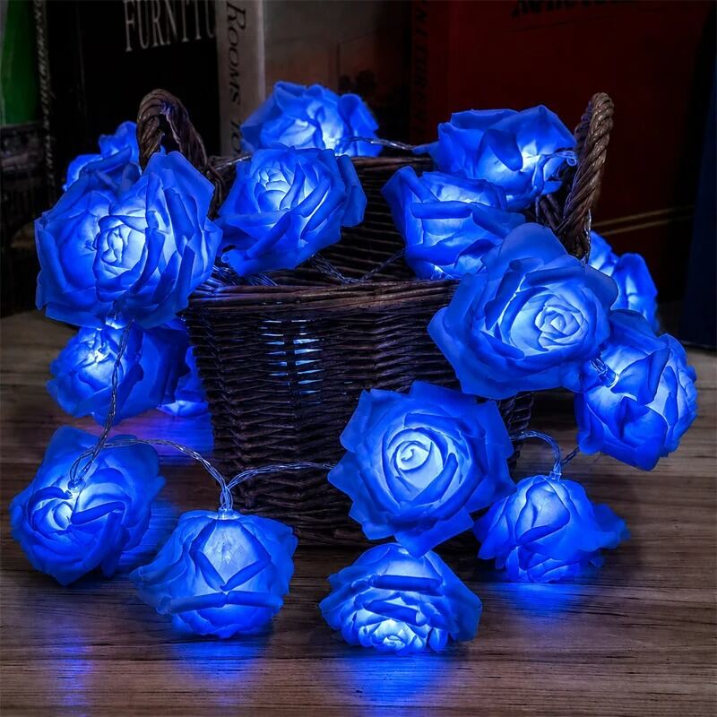 Picture of 80PCS LED Rose Flower Fairy Light 25FT – Flash Decorative String Light for Bedroom, Curtain, Wall, Wedding, Party, Garden & Home Decoration Blue