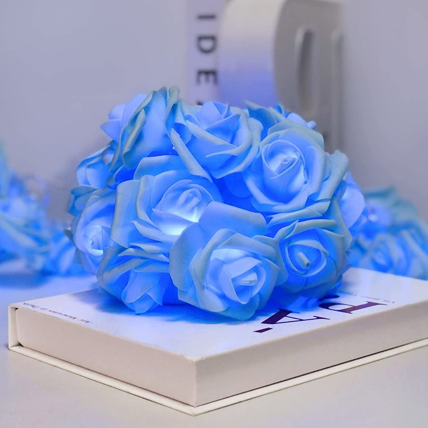 Picture of 80PCS LED Rose Flower Fairy Light 25FT – Flash Decorative String Light for Bedroom, Curtain, Wall, Wedding, Party, Garden & Home Decoration Blue