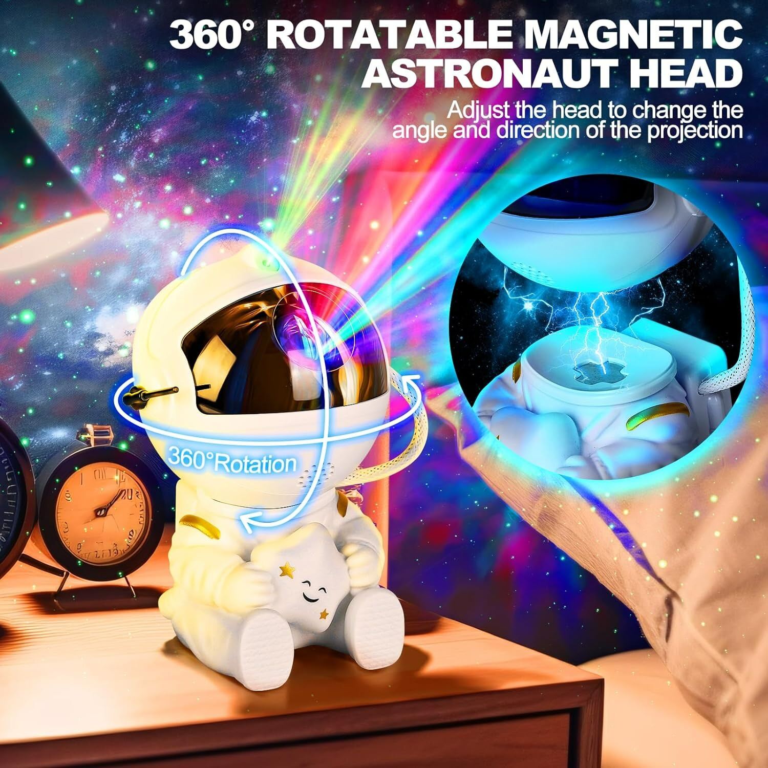 Picture of Mini Astronaut Star Projector Robot Light – Galaxy Night Light with Colorful Star Projection for Bedroom, Kids Room, Gaming Room & Home Decoration White