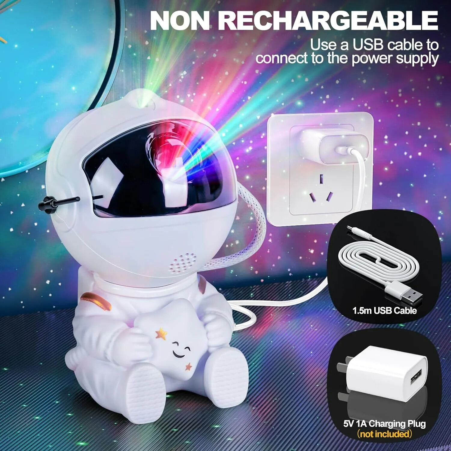 Picture of Mini Astronaut Star Projector Robot Light – Galaxy Night Light with Colorful Star Projection for Bedroom, Kids Room, Gaming Room & Home Decoration White