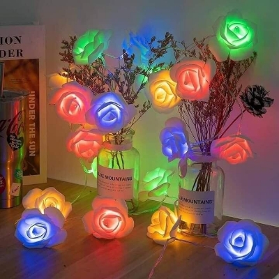 Picture of 80PCS LED Rose Flash Fairy Light 25FT Current System – Plug-in Decorative Rose Flower String Light for Bedroom, Curtain, Wall, Wedding, Party & Home Decoration 