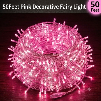 Picture of 50FT Pink Decorative Fairy Light – LED Room Decoration Light for Bedroom, Curtain, Wall, Wedding, Party, Garden & Home Decor Pink