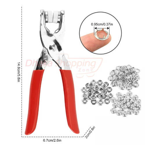 Picture of Five Prong Snap Button Installation Tool Kit with 100 Sets Metal Snap Fasteners Pliers Press Tool for Garment Sewing DIY Craft Canvas Repair Multicolor