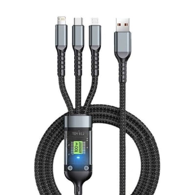 Picture of 3-in-1 Multi-Port 100W USB Type-C Fast Charging Cable – USB-C, Lightning & Micro USB Fast Charger Cable for iPhone, Samsung, Xiaomi, Poco, Huawei & More Black