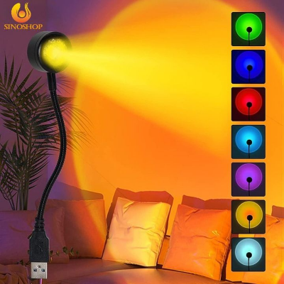 Picture of USB Sunset Projection Lamp 360° Adjustable LED Sunset Light Romantic Rainbow Projection Night Light for Bedroom Room Decor Photography Gaming Setup Multicolor