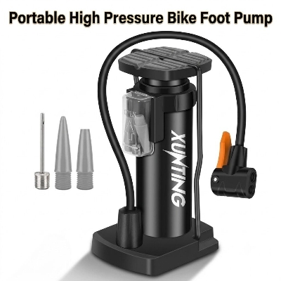 Picture of Portable High Pressure Bike Foot Pump – Mini Bicycle Air Inflator Floor Pump for MTB, Road Bike, Motorcycle, Football, Sports Ball & Household Use Multicolor