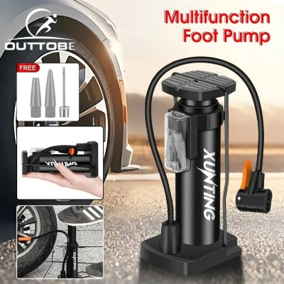 Picture of Portable High Pressure Bike Foot Pump – Mini Bicycle Air Inflator Floor Pump for MTB, Road Bike, Motorcycle, Football, Sports Ball & Household Use Multicolor