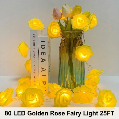 Picture of 80 LED Golden Rose Fairy Light 25FT – Decorative Flash LED Light for Bedroom, Curtain, Wall, Wedding, Party & Home Decoration Gold