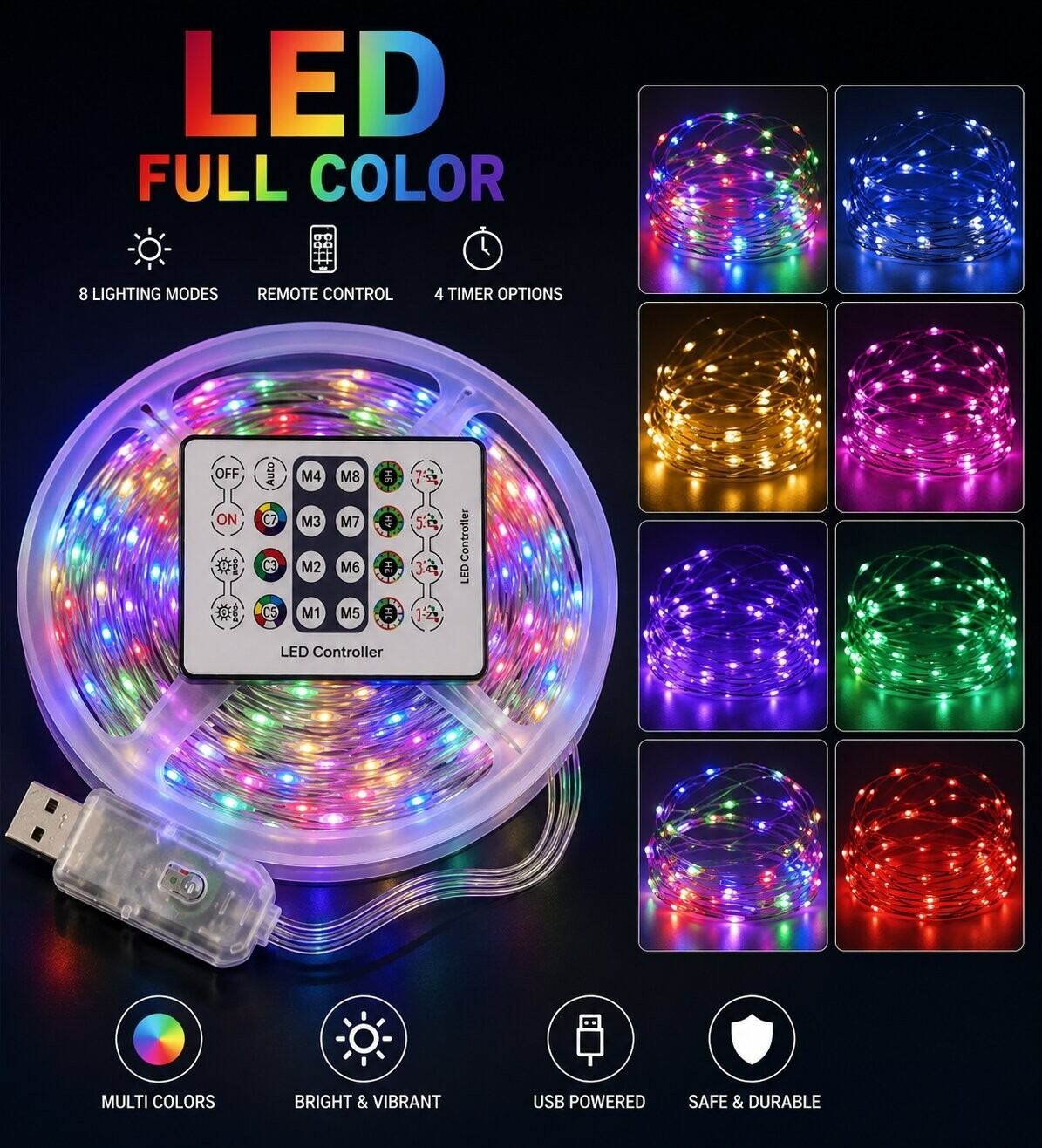 Picture of 32FT Smart App Control LED Fairy Light – Bluetooth RGB Decorative Light with Multiple Lighting Modes for Bedroom, Room, Party & Home Decoration Multicolor