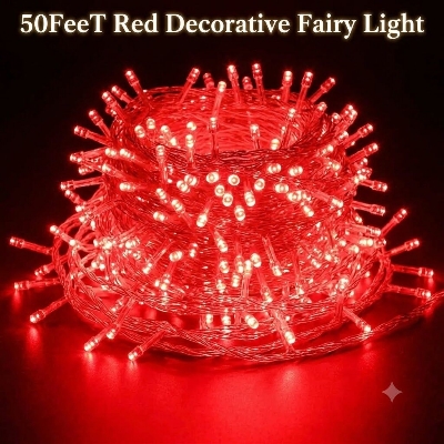 Picture of 50FT Red Decorative Fairy Light – LED Room Decoration Light for Bedroom, Curtain, Wall, Wedding, Party, Garden & Home Decor Red