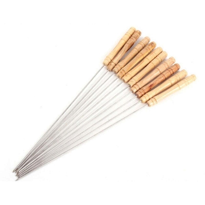 Picture of 12-Piece Stainless Steel Barbecue Grill Sticks with Heat-Resistant Wood Handles - Brown