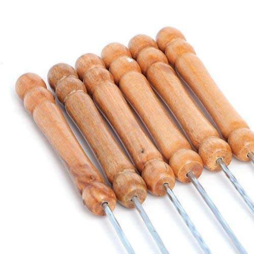 Picture of 12-Piece Stainless Steel Barbecue Grill Sticks with Heat-Resistant Wood Handles - Brown