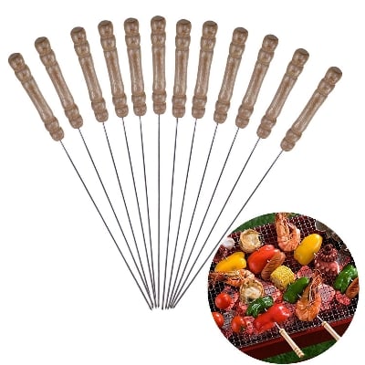 Picture of 12pcs Stainless Steel Metal Barbeque Skewer Needle BBQ Kebab Stick Set - Multicolor