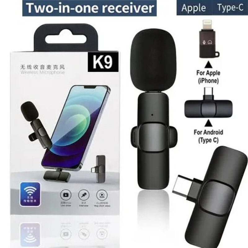 Picture of K9 Single Wireless Lavalier Microphone Studio Gaming Type-C PC Computer Professioanl Lapel Mic Live Broadcast Mobile Phone - Black