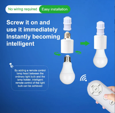 Picture of Smart AC220V Wireless remote Control Lamp Holder With Timing Adjustment Function Smart Light LED Lamp Base Universal - White
