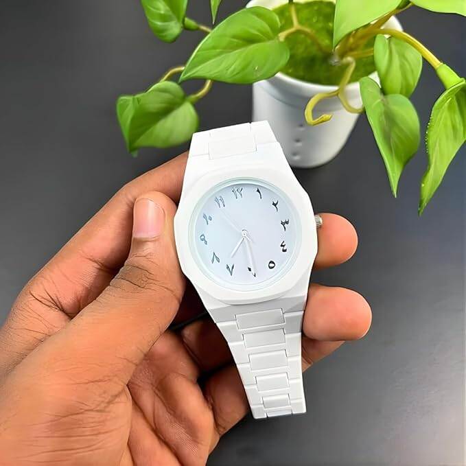 Picture of Arabic Aura Watch – Carbon Fiber Look Body with Sleek & Modern Design - White - White