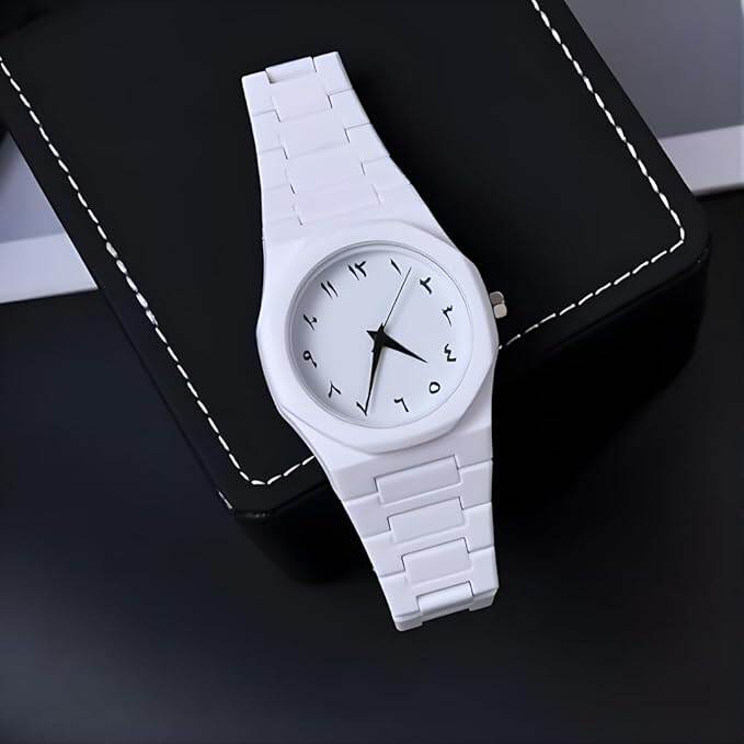 Picture of Arabic Aura Watch – Carbon Fiber Look Body with Sleek & Modern Design - White - White
