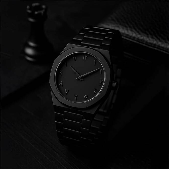 Picture of Arabic Aura Men's Watch with Arabic Numerals Matte Black Minimalist Analog Watch - Black