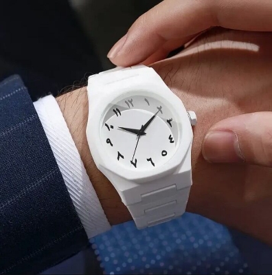 Picture of Arabic Aura Watch – Carbon Fiber Look Body with Sleek & Modern Design - White - White