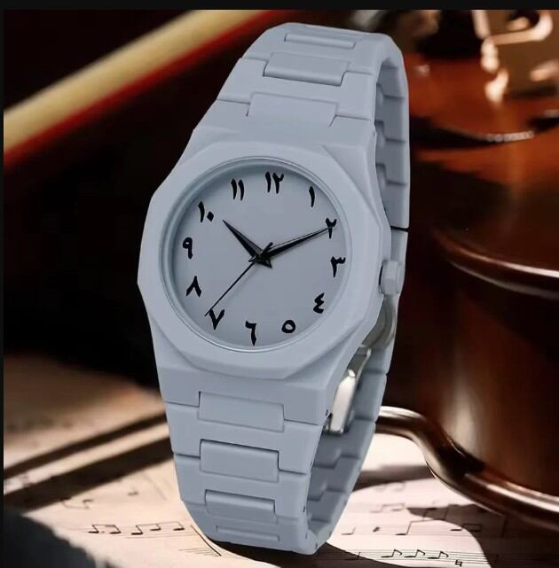 Picture of Arabic Aura Watch – Carbon Fiber Look Body with Sleek & Modern Design - White - White