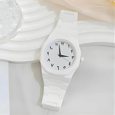 Picture of Arabic Aura Watch – Carbon Fiber Look Body with Sleek & Modern Design - White - White