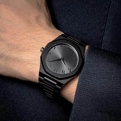 Picture of Arabic Aura Men's Watch with Arabic Numerals Matte Black Minimalist Analog Watch - Black