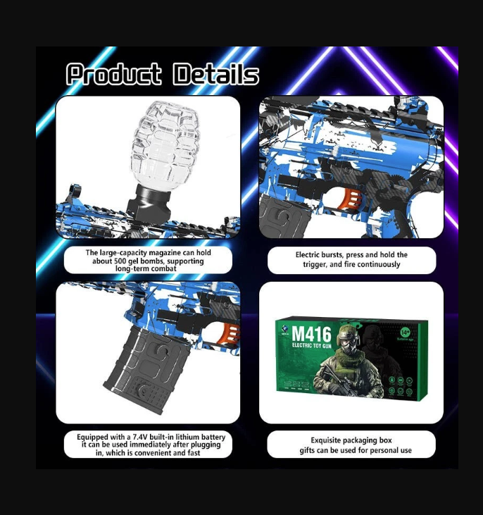 Picture of High-Speed Electric Gel Ball Blaster for Kids – Soft Water Bead Play Toy (5–7 Years) - Multicolor