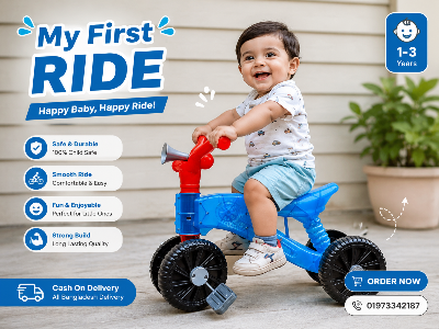 Picture of NEW MODEL 4 চাকা Baby Balance Bike | My 1st Ride-On Cycle | Learn to Walk Walker Tricycle Toy for Kids (১-৪ বছর) - Blue