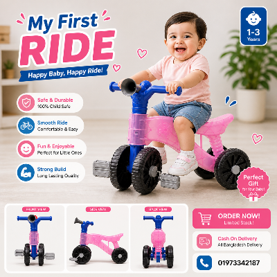 Picture of NEW MODEL 4 Wheel Baby Balance Bike – The perfect first ride-on for kids to build balance, coordination, and walking confidence - Pink