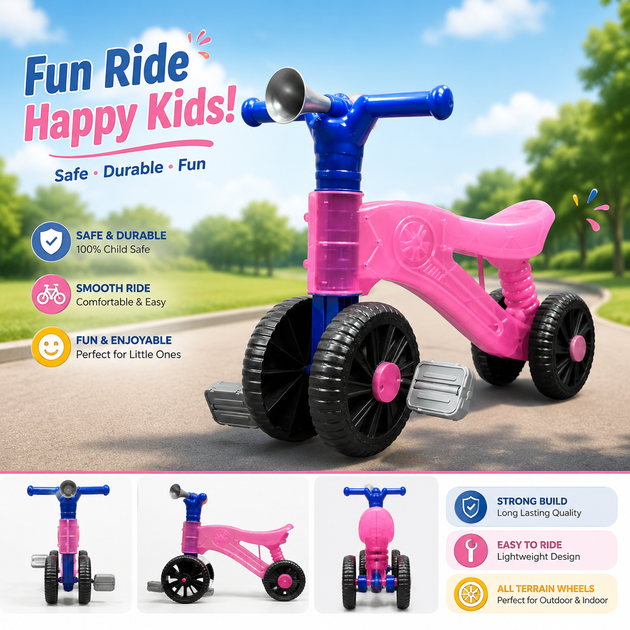 Picture of NEW MODEL 4 Wheel Baby Balance Bike – The perfect first ride-on for kids to build balance, coordination, and walking confidence - Pink