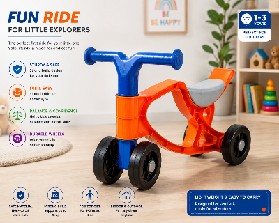 Picture of My First Ride-On Bicycle | Stable 4-Wheel Learning Cycle for Kids Age 1-3 Years - Multicolor