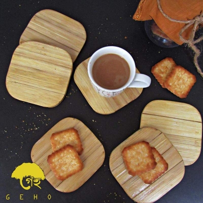 Picture of Round Edge Square Bamboo Coaster Set Of 6 Pieces