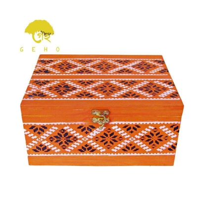 Picture of Handpainted Jamdani Motif Wooden Accent Storage Box