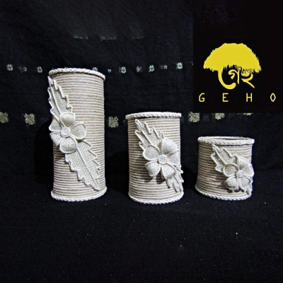 Picture of Handcrafted Cylindrical Jute Vase Set-Multicolor