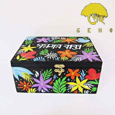 Picture of Handpainted Wooden Jewellery Box- Floral Goynar Baksho-Multicolor