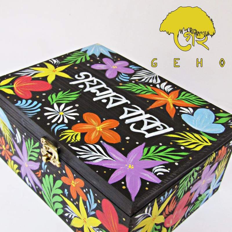 Picture of Handpainted Wooden Jewellery Box- Floral Goynar Baksho-Multicolor