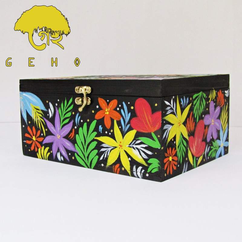 Picture of Handpainted Wooden Jewellery Box- Floral Goynar Baksho-Multicolor