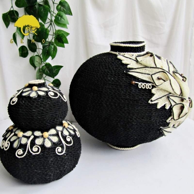 Picture of Handcrafted Matka Jute Vase Set-Multicolor