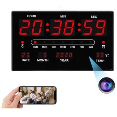 Picture of LED Digital Number Clock Wi-Fi Camera HD 1080P Pixels Camera DVR P2P with battery backup and voice with Timer_ Alarm Clock_ Snooze Function_ Temperature Display - Black
