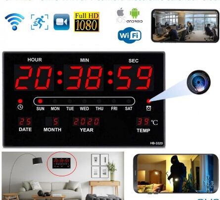 Picture of LED Digital Number Clock Wi-Fi Camera HD 1080P Pixels Camera DVR P2P with battery backup and voice with Timer_ Alarm Clock_ Snooze Function_ Temperature Display - Black