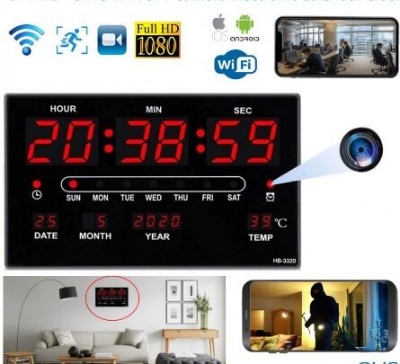 Picture of LED Digital Number Clock Wi-Fi Camera HD 1080P Pixels Camera DVR P2P with battery backup and voice with Timer_ Alarm Clock_ Snooze Function_ Temperature Display - Black