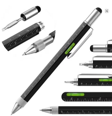 Picture of 6 in 1 Multifunctional Pen Touch Screen Stylus Capacitive Pen with Screwdriver Ruler Levelgauge Refillable Ballpoint Pencil Tool - Black