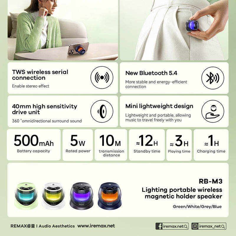 Picture of Remax Popular Bluetooth Small Speaker_ Magnetic Light Speaker Portable with Bracket Desktop Home 