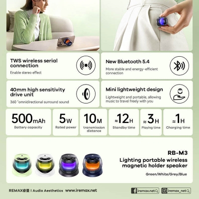 Picture of Remax Popular Bluetooth Small Speaker_ Magnetic Light Speaker Portable with Bracket Desktop Home 