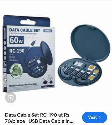 Picture of Re-max RC-190 Multifunctional Mobile Phone 60W Fast Charging Data Cable 3 in 1 USB Cable Set Storage Set Box - Black