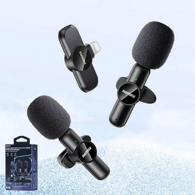 Picture of RE-MAX K10 Wireless Microphone for iPhone_ 2.4GHz Lightning Connector_ Dual Lavalier Mics_ Noise Cancellation_ 6-8 Hours Battery Life for Live Video Recording & Streaming for iphone ipad recording - Black