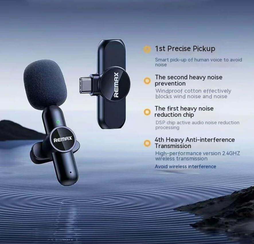 Picture of RE-MAX K10 Wireless Microphone for iPhone_ 2.4GHz Lightning Connector_ Dual Lavalier Mics_ Noise Cancellation_ 6-8 Hours Battery Life for Live Video Recording & Streaming for iphone ipad recording - Black